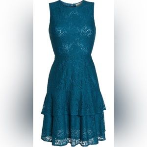 Michael Kors Double-Flounce Lace Sleeveless Dress in Luxe Teal